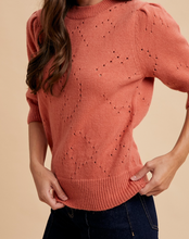 Load image into Gallery viewer, Dusty Rose Pointelle Short Sleeve Sweater
