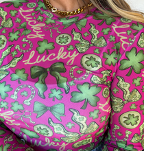 Load image into Gallery viewer, St. Patrick's Lucky Mesh Long Sleeve Top
