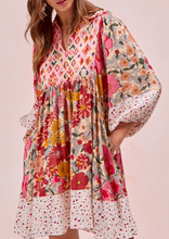 Load image into Gallery viewer, Rose Floral Bubble Sleeve Dress
