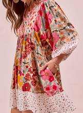Load image into Gallery viewer, Rose Floral Bubble Sleeve Dress
