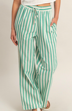 Load image into Gallery viewer, Green &amp; White Stripe Wide-Leg Pants
