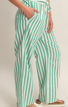 Load image into Gallery viewer, Green &amp; White Stripe Wide-Leg Pants

