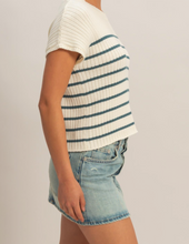 Load image into Gallery viewer, Teal Stripe Short Sleeve Sweater
