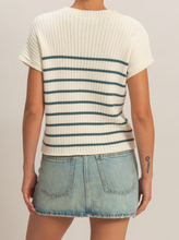 Load image into Gallery viewer, Teal Stripe Short Sleeve Sweater
