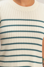 Load image into Gallery viewer, Teal Stripe Short Sleeve Sweater
