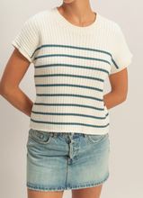 Load image into Gallery viewer, Teal Stripe Short Sleeve Sweater
