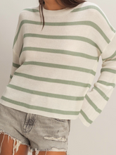 Load image into Gallery viewer, Sage Green Stripe Lightweight Long Sleeve Sweater
