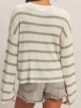 Load image into Gallery viewer, Sage Green Stripe Lightweight Long Sleeve Sweater
