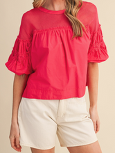 Load image into Gallery viewer, Raspberry Pink Bubble Sleeve Top
