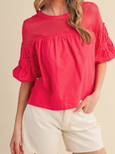 Load image into Gallery viewer, Raspberry Pink Bubble Sleeve Top
