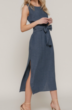 Load image into Gallery viewer, Navy &amp; White Stripe Sleeveless Midi Dress

