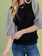 Load image into Gallery viewer, Black &amp; White Stripe Balloon Sleeve Shirt
