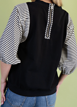 Load image into Gallery viewer, Black &amp; White Stripe Balloon Sleeve Shirt
