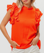 Load image into Gallery viewer, Coral Crinkle Gauze Ruffle Sleeve Top
