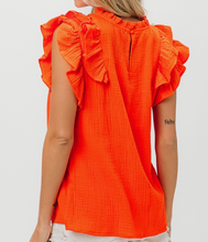 Load image into Gallery viewer, Coral Crinkle Gauze Ruffle Sleeve Top
