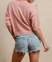 Load image into Gallery viewer, Dusty Pink Short Sleeve Sweater w/ Stripe Bows
