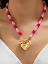 Load image into Gallery viewer, Colorful Beaded Necklace with Heart Charm
