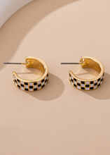 Load image into Gallery viewer, Black &amp; White Checker Mini-Hoop Earrings
