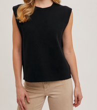 Load image into Gallery viewer, Black Crew Neck Sleeveless Muscle Knit Sweater

