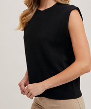 Load image into Gallery viewer, Black Crew Neck Sleeveless Muscle Knit Sweater
