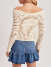 Load image into Gallery viewer, Ivory Off-Shoulder Open Knit Button Down Sweater
