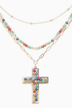 Load image into Gallery viewer, Layered Cross Beaded Pendant Necklace
