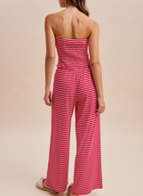 Load image into Gallery viewer, Navy &amp; White Stripe Jersey Strapless Shirt &amp; Pants Set
