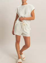 Load image into Gallery viewer, Blue &amp; White Stripe Terry Knit Shorts

