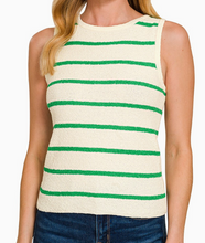 Load image into Gallery viewer, Green &amp; White Stripe Sleeveless Sweater
