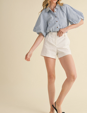 Load image into Gallery viewer, Blue &amp; White Stripe Bubble Sleeve Button Down
