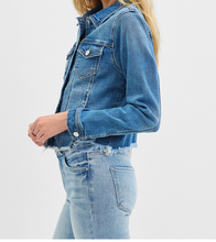 Load image into Gallery viewer, Medium Blue Denim Jacket w/ Fray Hem
