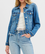 Load image into Gallery viewer, Medium Blue Denim Jacket w/ Fray Hem
