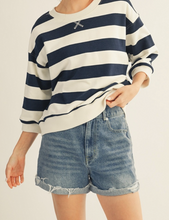 Load image into Gallery viewer, Navy Stripe 3/4 Sleeve Casual Top
