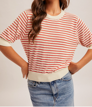 Load image into Gallery viewer, Cream &amp; Red Stripe Short Sleeve Sweater

