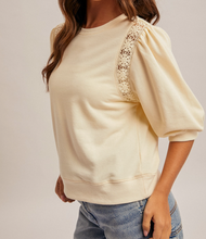 Load image into Gallery viewer, Cream Ballon &amp; Lace Sleeve Top
