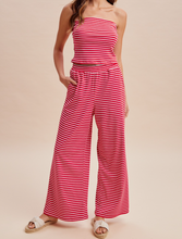 Load image into Gallery viewer, Red &amp; White Stripe Jersey Strapless Shirt &amp; Pants Set
