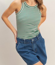 Load image into Gallery viewer, Green &amp; White Stripe Racerback Ribbed Tank

