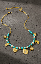 Load image into Gallery viewer, Celestial Boho Turquoise Beads &amp; Charms Necklace

