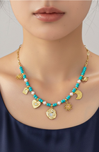 Load image into Gallery viewer, Celestial Boho Turquoise Beads &amp; Charms Necklace
