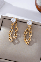 Load image into Gallery viewer, Chain Link Hoop Earrings w/ Crystal Stud
