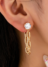 Load image into Gallery viewer, Chain Link Hoop Earrings w/ Crystal Stud
