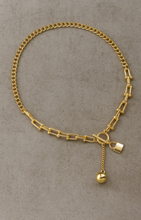 Load image into Gallery viewer, Gold Chain Necklace w/ Lock &amp; Ball Charm
