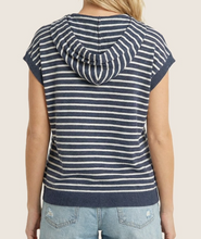 Load image into Gallery viewer, Indigo &amp; White Stripe Sleeveless Hoodie Sweater
