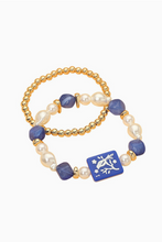 Load image into Gallery viewer, Mahjong 2-Piece Stretch Bracelet Set w/ Tile Charm &amp; Pearl beads
