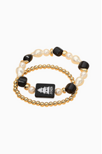Load image into Gallery viewer, Mahjong 2-Piece Stretch Bracelet Set w/ Tile Charm &amp; Pearl beads
