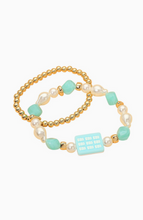 Load image into Gallery viewer, Mahjong 2-Piece Stretch Bracelet Set w/ Tile Charm &amp; Pearl beads
