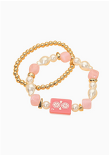 Load image into Gallery viewer, Mahjong 2-Piece Stretch Bracelet Set w/ Tile Charm &amp; Pearl beads

