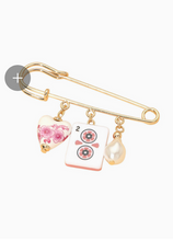 Load image into Gallery viewer, Floral Heart, Pearl, &amp; Mahjong Tile Brooch

