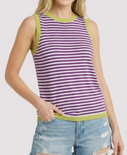 Load image into Gallery viewer, Purple &amp; Lime Stripe Tank Sweater
