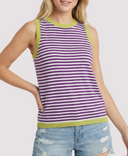 Load image into Gallery viewer, Purple &amp; Lime Stripe Tank Sweater
